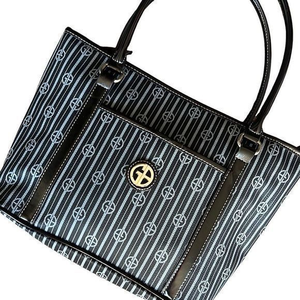 Giani Bernini Shoulder Bag Black & Gray Striped Coated Canvas 12 x‎ 9 x 3.5